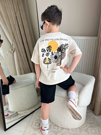 Cg Kids Tropical Palmiye Detaylı Yan Cepli Şort Erkek Çocuk Alt Üst Takım