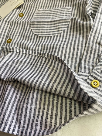 Keten Gri Beyaz Çizgili Erkek Çocuk Gömlek