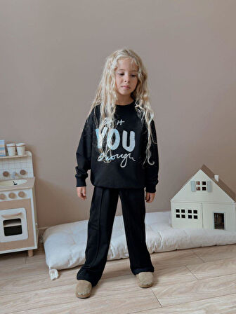 Cg Kids You Simli Baskılı 2 Iplik Kız Çocuk Alt Üst Süper Tarz Takım