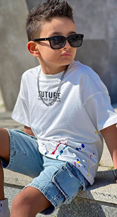 Cg Kids Future Baskı Basic Mavi Komando Cepli Şort Erkek Çocuk Alt Üst Takım