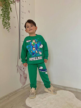 Cg Kids Minecraft Baskılı 3 Iplik Erkek Çocuk Alt Üst Süper Tarz Takım