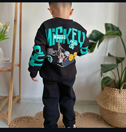 Cg Kids Mickey Mouse Sırt Baskı Detaylı Erkek Çocuk Takım 3 Iplik Süper Kalite