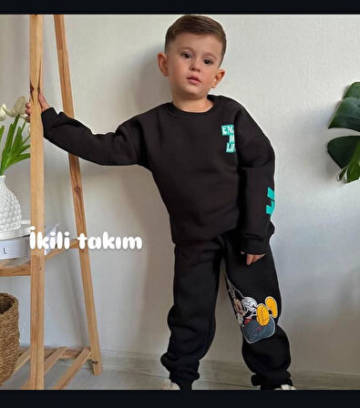 Cg Kids Mickey Mouse Sırt Baskı Detaylı Erkek Çocuk Takım 3 Iplik Süper Kalite