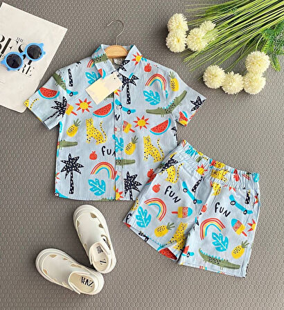 Cg Kids Meyve Yazlık Baskılı Keten Erkek Çocuk Alt Üst Takım