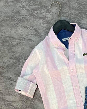 Cg Kids Pembe Dikine Çizgili Ince Keten Gömlek Erkek Çocuk