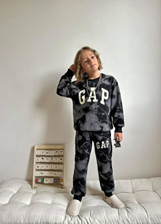 Cg Kids Şimşek Desen 3 Ip Süzüne Kumaş Siyah Gri Renk Erkek Çocuk Eşofman Takım Süper Kalite