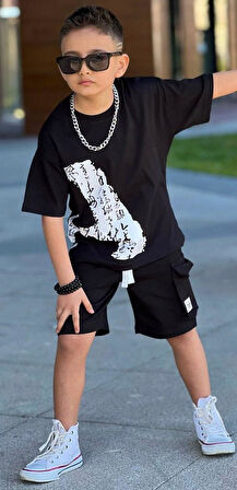 Cg Kids Kargo Cepli Şort Basic A Baskı Erkek Çocuk Alt Üst Takım