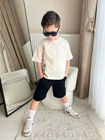 Cg Kids Tropical Palmiye Detaylı Yan Cepli Şort Erkek Çocuk Alt Üst Takım