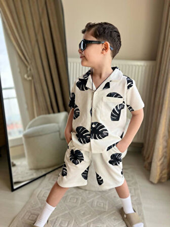 Cg Kids Yaprak Desenli Ince Lacoste Kumaş Erkek Çocuk Alt Üst Takım