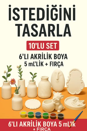 Objehouse 10’lu Boyanabilir Alç? Obje Seti – 6’l? Akrilik Boya + F?rça Hediyeli