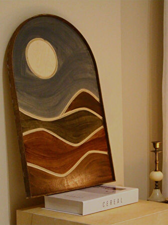 Cıgılwood Mountaın And Moon Ahşap Bohem Tablo 60 x 40
