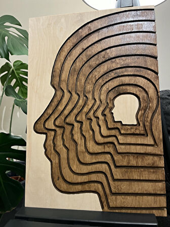 El Yapımı Koyu Ceviz Ahşap Bohem Human Face Tablo  62 x 41