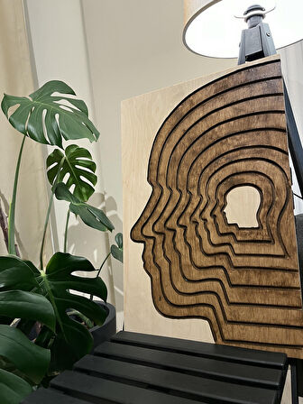 El Yapımı Koyu Ceviz Ahşap Bohem Human Face Tablo  62 x 41