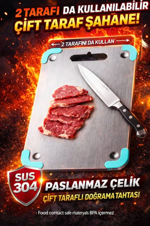 Home Paslanmaz Çelik Kesme Tahtası •büyük-küçük•gömme Ayaklı•304 Kalite• ®patentli•antibakteriyel