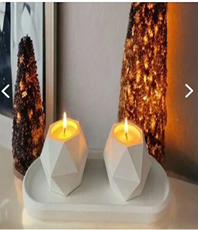  Dekoratif Beton Tabaklı Geometrik Tealight Mumluk Seti ( Tealight Mumlar Dahildir)