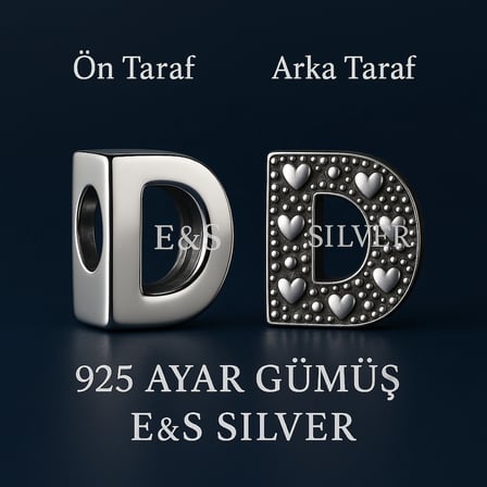 D harf charm 925 ayar gümüş