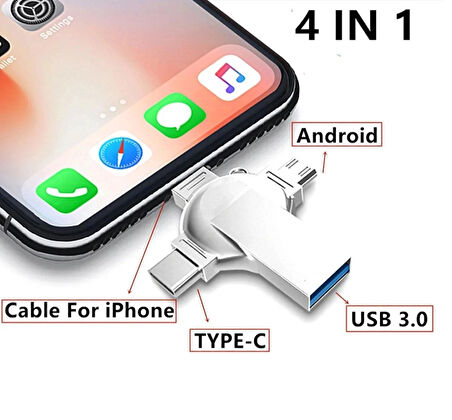  Usb Bellek Flash Bellek 256gb 128gb Otg Dört Bağlantı Noktası: Lightning Tip C Micro Usb 