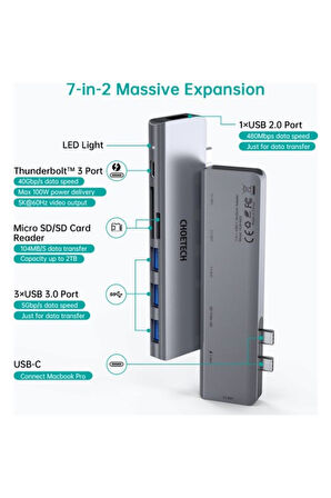 7 In 1 Type C Çevirici Macbook Çoklayacı Adaptör Gri M23