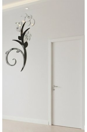 ÇİÇEK SERİSİ AKRİLİK LEVHA DUVAR DEKORASYON DUVAR SÜSÜ (SİYAH - GÜMÜŞ) AKRİLİK LEVHA 50x30 cm