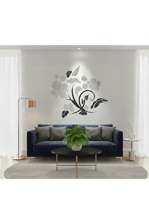 ÇİÇEK SERİSİ AKRİLİK LEVHA DUVAR DEKORASYON DUVAR SÜSÜ (SİYAH - GÜMÜŞ) CM 100x90 cm