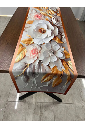 3 Boyutlu Çiçek Desenli Runner 40 X 140