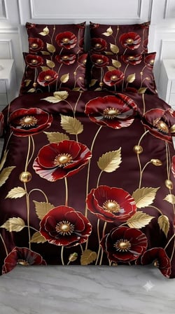 Özel Tasarım Marka 240*260 Cm Çift Kişilik Nevresim Takımı Organik Saten & Pamuk Luxury Ranforce Premium Kumaş Dokuma Çiçekli deluxe zambak sümbül orkide lotus lale papatya yonca siyah kırmızı beyaz