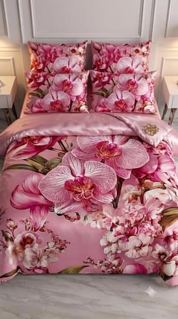 Özel Tasarım Marka 240*260 Cm Çift Kişilik Nevresim Takımı Organik Saten & Pamuk Luxury Ranforce Premium Kumaş Dokuma Çiçekli deluxe zambak sümbül orkide lotus lale papatya yonca siyah kırmızı beyaz