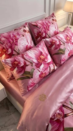 Özel Tasarım Marka 240*260 Cm Çift Kişilik Nevresim Takımı Organik Saten & Pamuk Luxury Ranforce Premium Kumaş Dokuma Çiçekli deluxe zambak sümbül orkide lotus lale papatya yonca siyah kırmızı beyaz