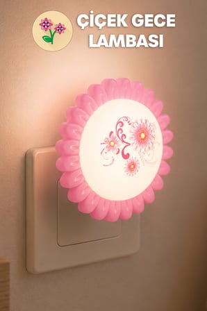 Çiçek Figürlü Gece Lambası ON/OFF Tuşlu Koridor Hol Işığı Uyuma Işığı Pembe GC09