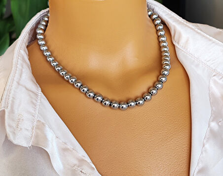 Gümüş Rengi Hematit Kadın Kolye