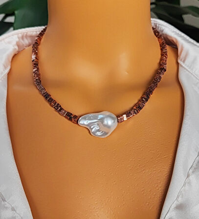 Yapay Barok İncili Lav Taşı Kadın Kolye