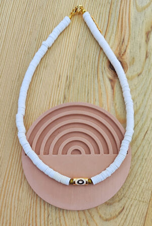 Nazar Figürlü Beyaz Fimo Kadın Kolye