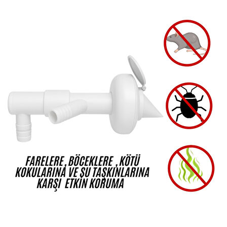 Çift Girişli Gider Çekvalf Adaptörü Ø50 mm | Çamaşır Bulaşık Makinesi Koku ve Haşere Önleyici