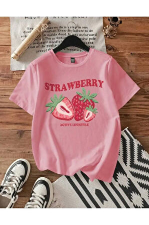 malkoçbey çilek baskılı oversize unisex basic t-şhirt