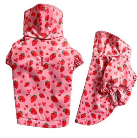 Gedyco Çilekli Polarlı Küçük Irk Köpek Yağmurluğu