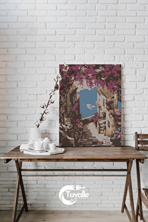 Cinque Terre Bölgesi Sayılarla Boyama Seti, Hobi Seti, 40X50 Tablo, Fırça Boya, Numaralı Tuval