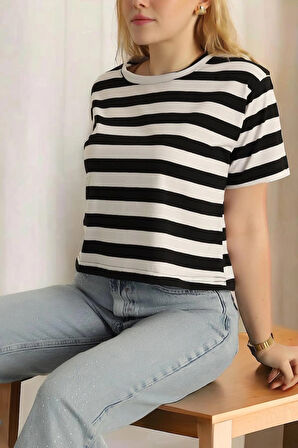 Oversize Çizgili Tişört – Siyah Beyaz, Salaş Kalıp T-shirt Tişort