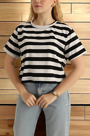 Oversize Çizgili Tişört – Siyah Beyaz, Salaş Kalıp T-shirt Tişort