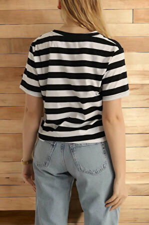 Oversize Çizgili Tişört – Siyah Beyaz, Salaş Kalıp T-shirt Tişort