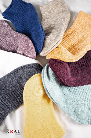Kral Socks Kadın Patik Çizgili Kabartma Ters Havlu Penye 6 Çift Karışık Renk Kısa Çorap