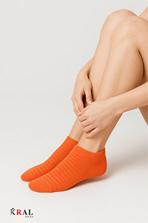 Kral Socks Kadın Patik Çizgili Kabartma Ters Havlu Penye 6 Çift Karışık Renk Kısa Çorap
