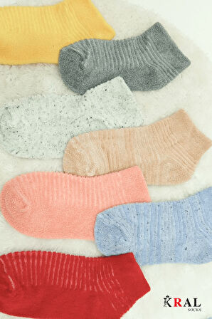 Kral Socks Kadın Patik Çizgili Kabartma Ters Havlu Penye 6 Çift Karışık Renk Kısa Çorap