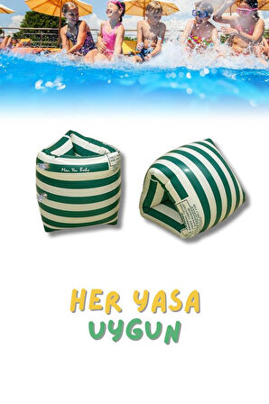 Yeşil Çizgi Desen Her Yaşa Uygun Yürüyen Kolluk, Şişme Deniz Havuz Yüzme Kolluğu, Yüzme Ekipmanları