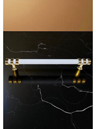 Çizgili Nesli Alüminyum Metal Lüks Mobilya Çekmece Mutfak Dolabı Kulpu Beyaz-Altın 128mm (10 Adet)