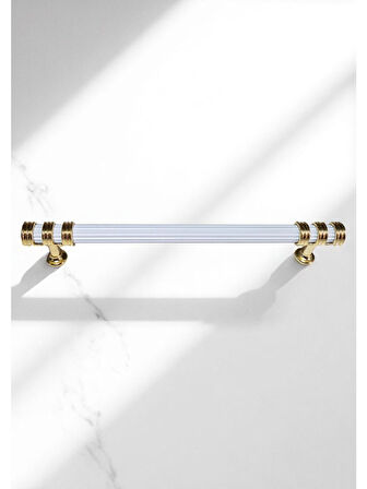 Çizgili Nesli Alüminyum Metal Lüks Mobilya Çekmece Mutfak Dolabı Kulpu Beyaz-Altın 128mm (10 Adet)