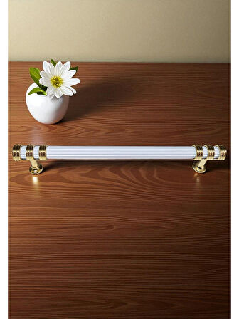 Çizgili Nesli Alüminyum Metal Lüks Modern Mobilya Çekmece Mutfak Dolabı Kulpu Beyaz-Altın 160mm