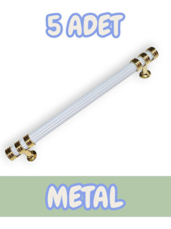 Çizgili Nesli Alüminyum Metal Lüks Mobilya Çekmece Mutfak Dolabı Kulpu Beyaz-Altın 128mm (5 Adet)