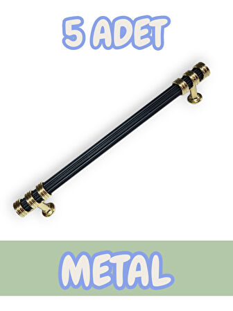 Çizgili Nesli Alüminyum Metal Lüks Mobilya Çekmece Mutfak Dolabı Kulpu Siyah-Altın 192mm (5 Adet)