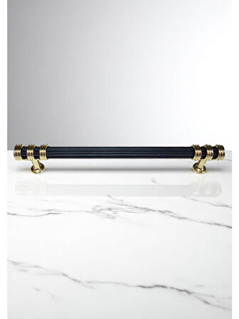 Çizgili Nesli Alüminyum Metal Lüks Mobilya Çekmece Mutfak Dolabı Kulpu Siyah-Altın 224mm (5 Adet)