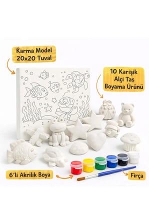 20×20 Desenli Tuval Boyama Seti – 10’lu Kar???k Alç? Boyama Objesi + 6’l? Akrilik Boya